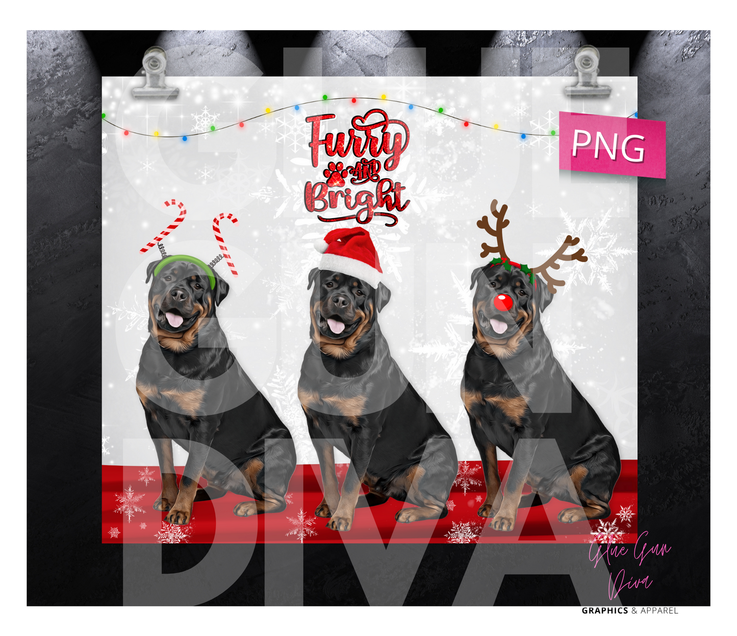 ROTTWEILER FURRY and BRIGHT - Digital tumbler wrap for 20 oz skinny straight tumbler