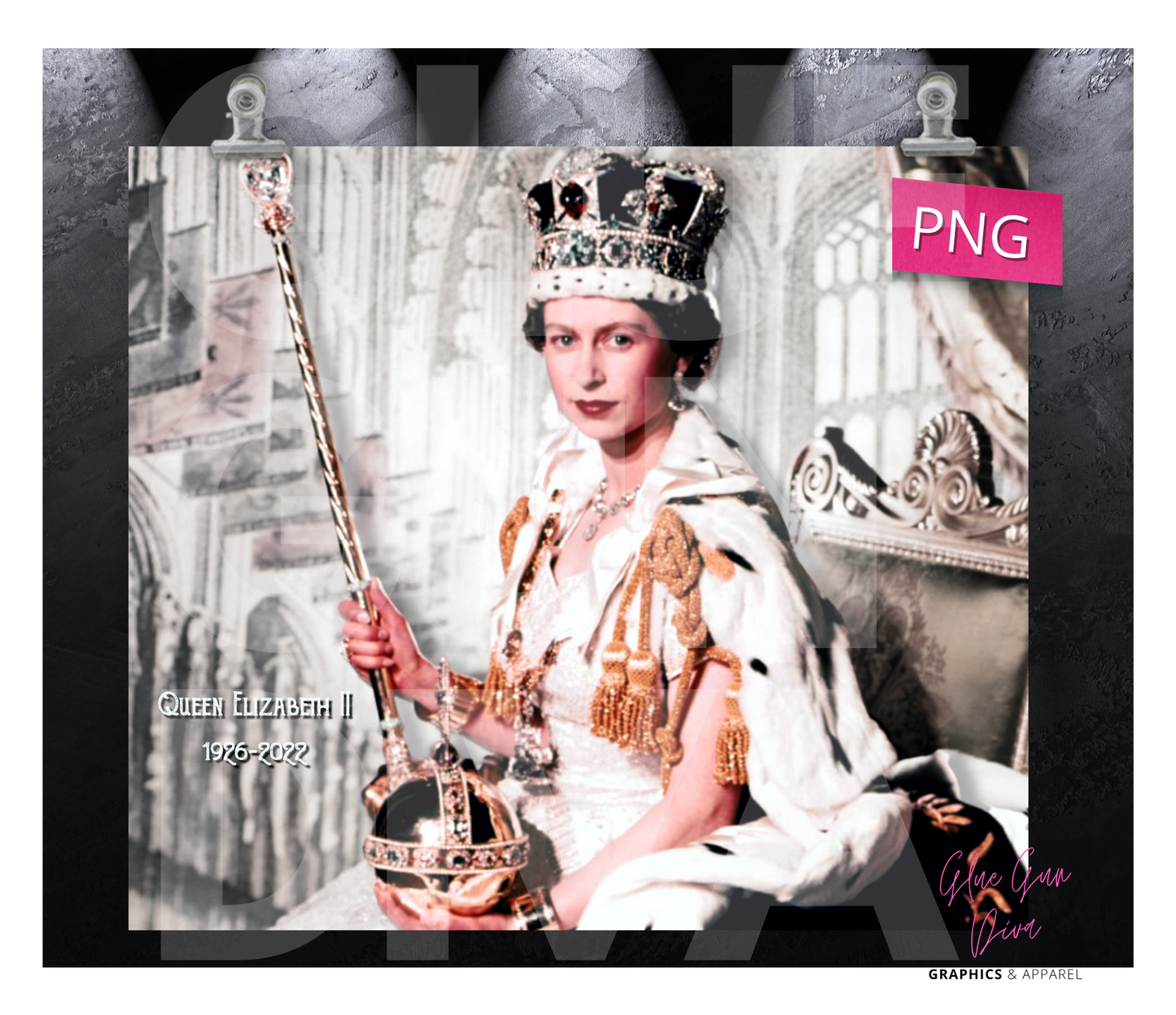 Queen Elizabeth Commemorative Sitting - Digital tumbler wrap for 20 oz skinny straight tumbler