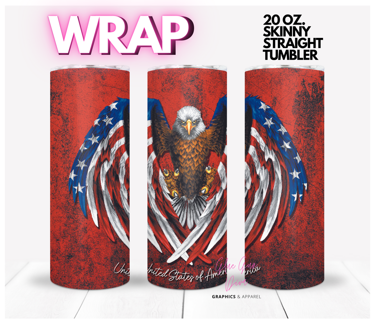 USA eagle- Digital tumbler wrap for 20 oz skinny straight tumbler