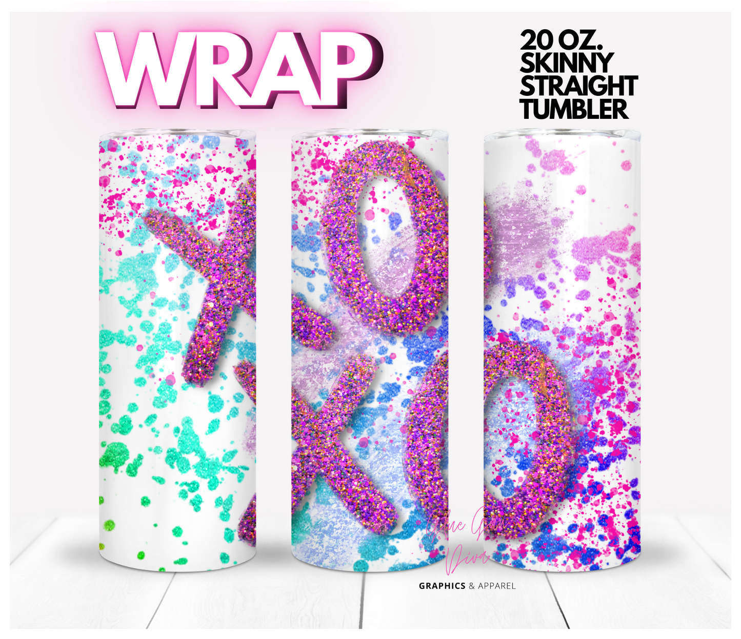 xoxo- Digital tumbler wrap for 20 oz skinny straight tumbler