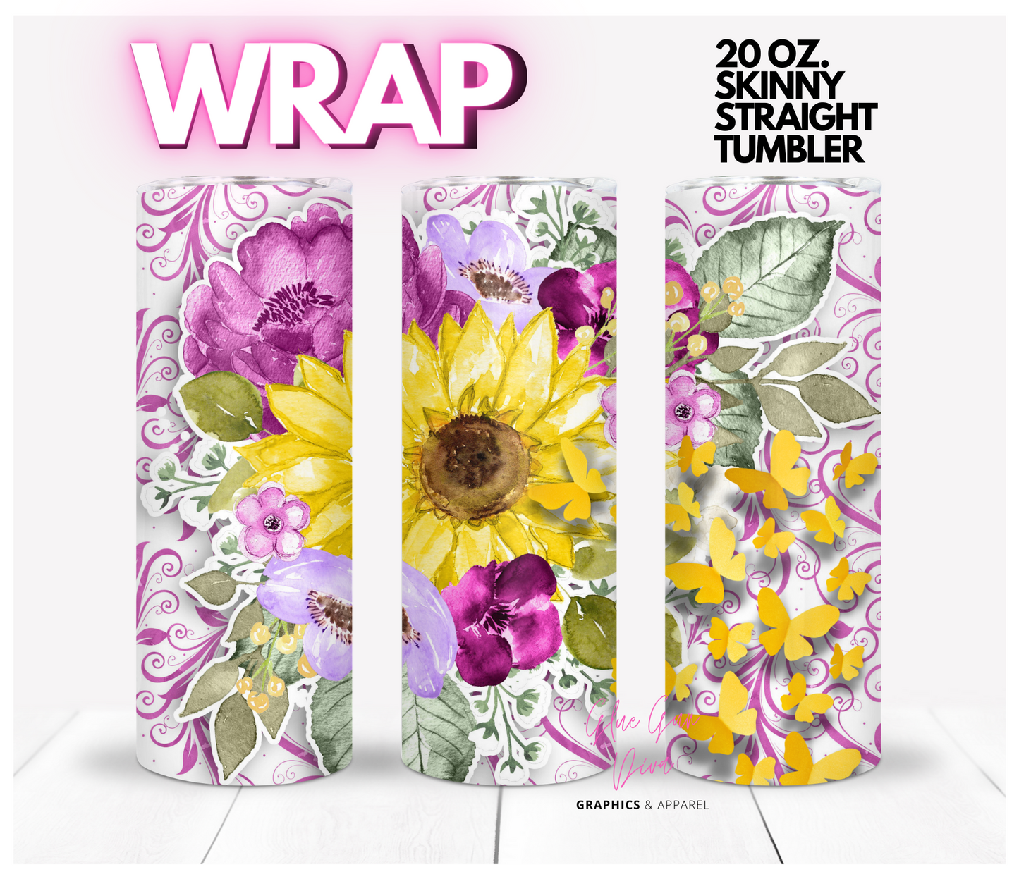 Yellow tiny butterflies- Digital tumbler wrap for 20 oz skinny straight tumbler