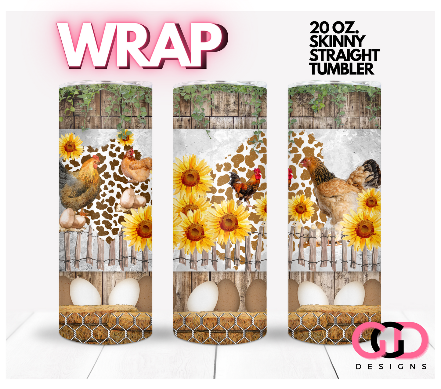 Eggs and Chickens- Digital tumbler wrap for 20 oz skinny straight tumbler