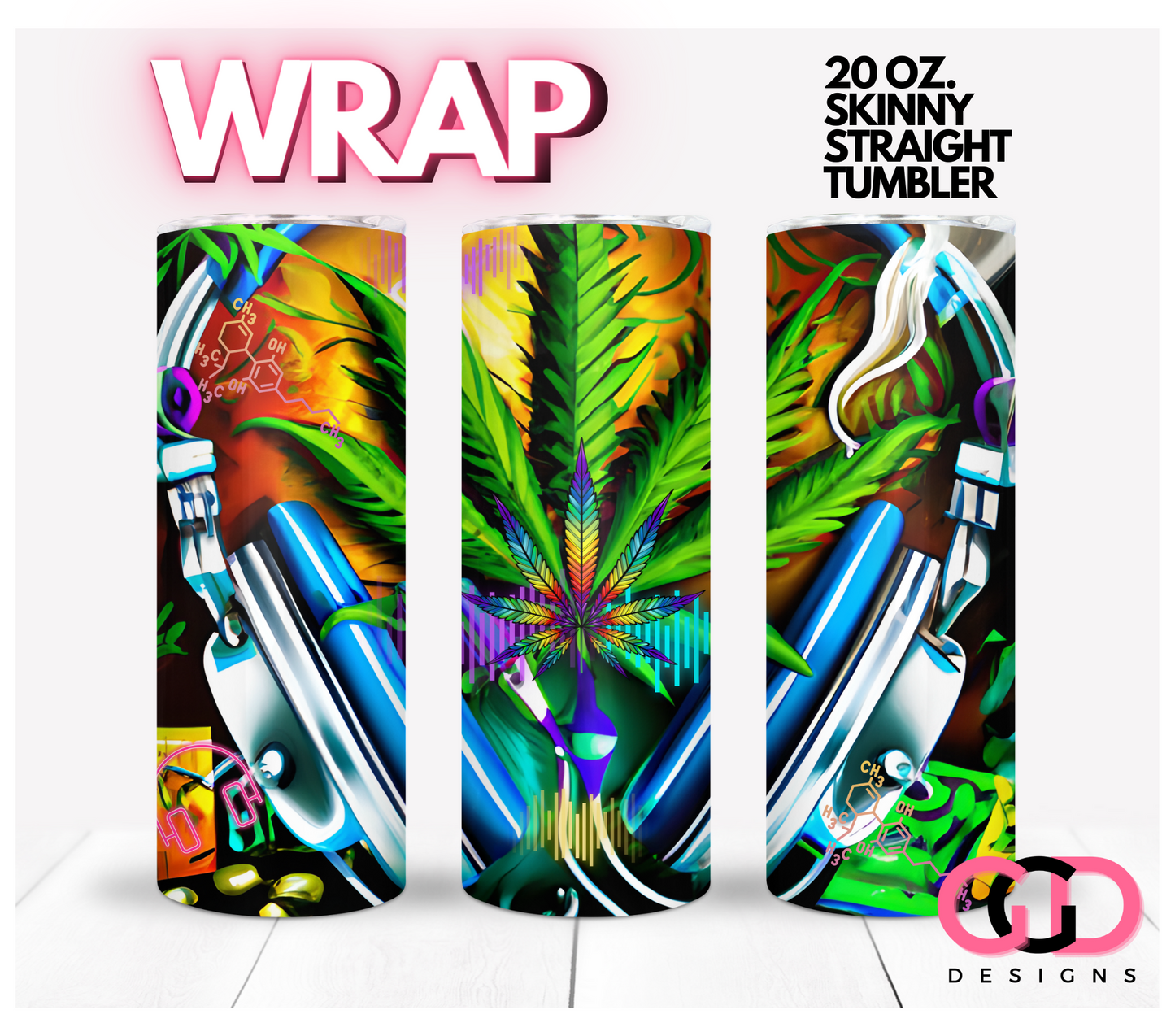 Music and Cannabis -Digital tumbler wrap for 20 oz skinny straight tumbler