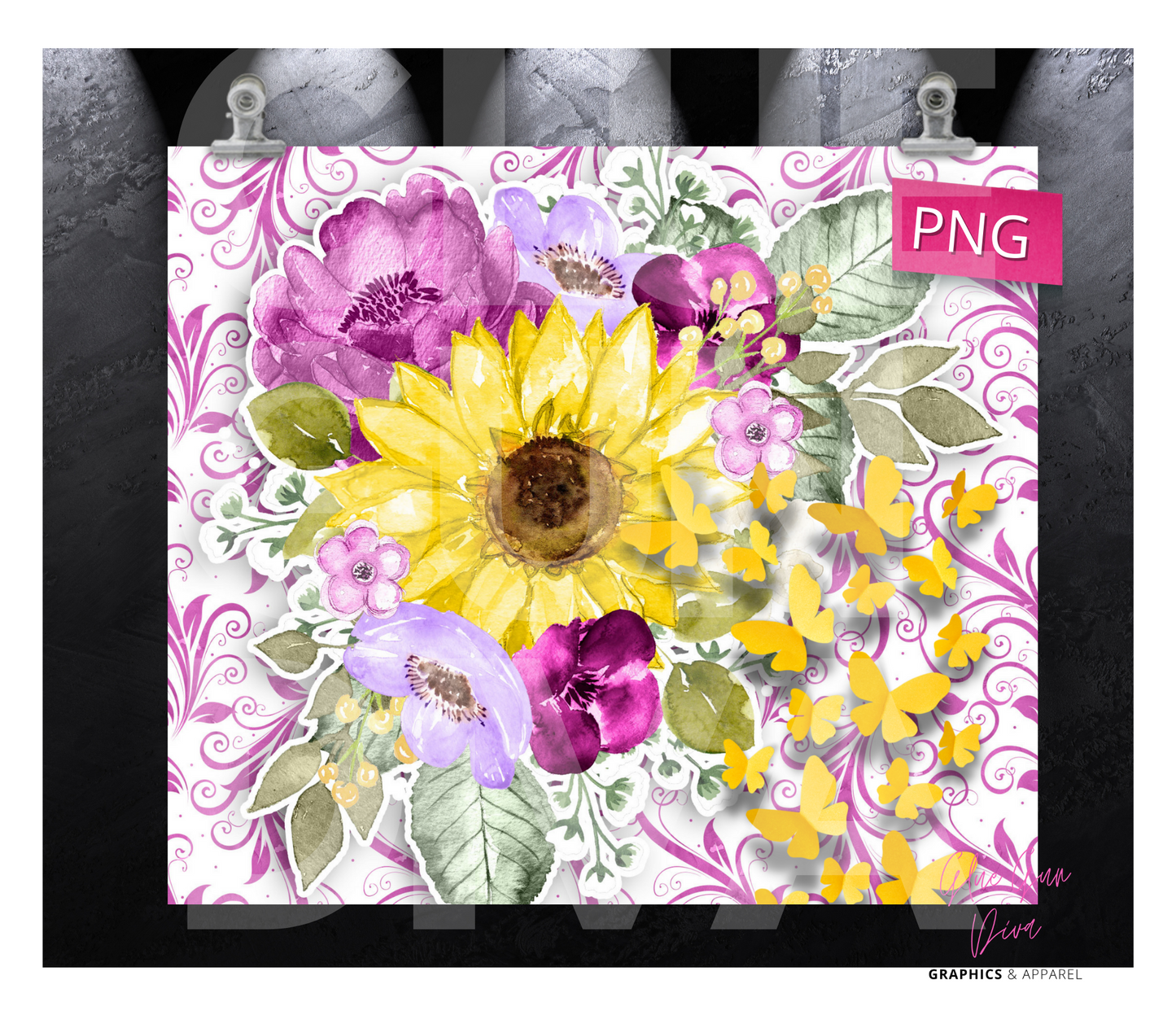 Yellow tiny butterflies- Digital tumbler wrap for 20 oz skinny straight tumbler