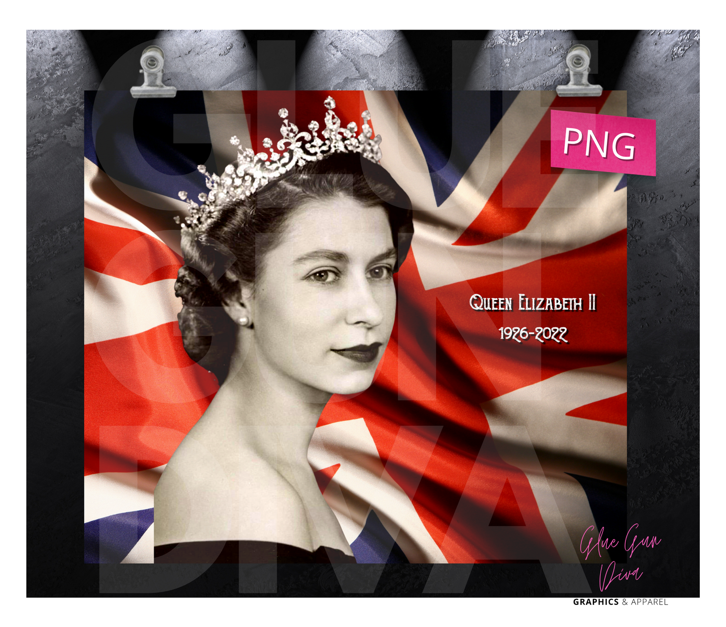 Queen Elizabeth Commemorative Black and White - Digital tumbler wrap for 20 oz skinny straight tumbler