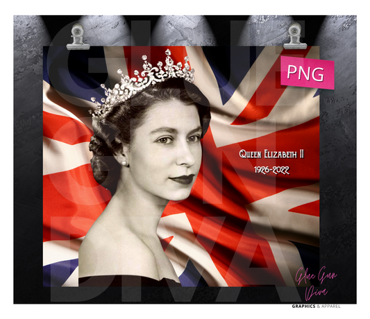 Queen Elizabeth Commemorative Black and White - Digital tumbler wrap for 20 oz skinny straight tumbler