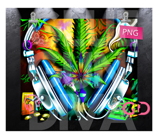 Music and Cannabis -Digital tumbler wrap for 20 oz skinny straight tumbler