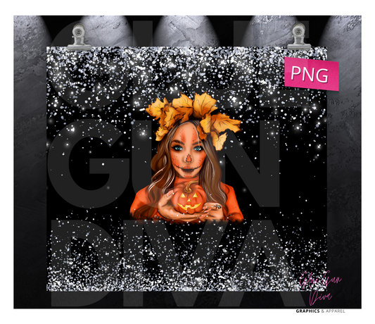 Pumpkin Girl Skin Tone 1 - Digital tumbler wrap for 20 oz skinny straight tumbler