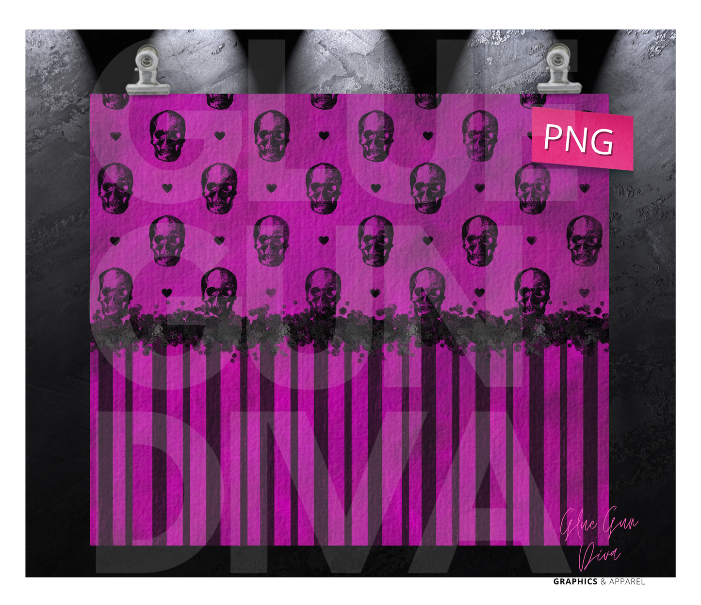 Skulls in Fuchsia - Digital tumbler wrap for 20 oz skinny straight tumbler