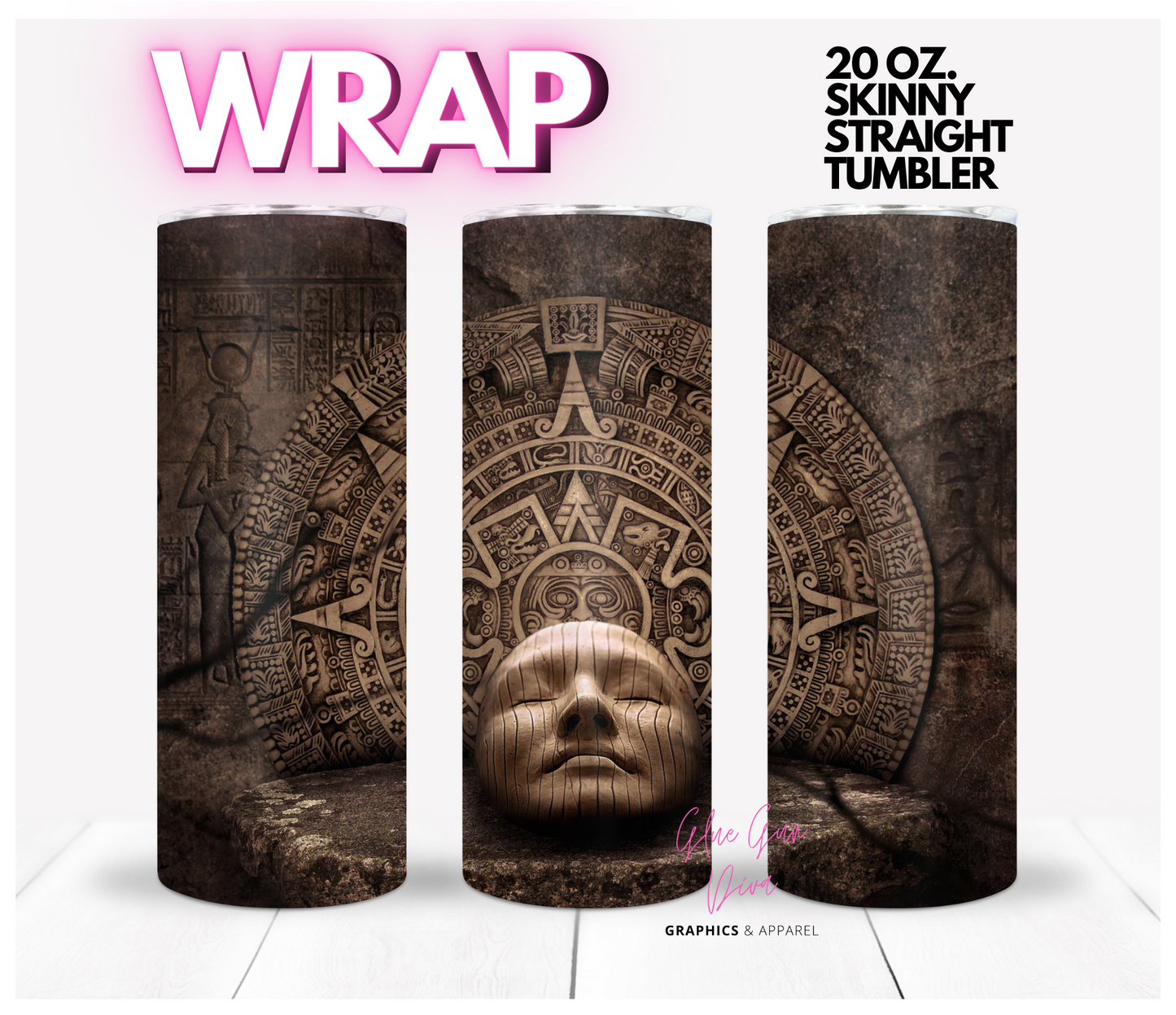 Mayan Calendar Face - Digital tumbler wrap for 20 oz skinny straight tumbler