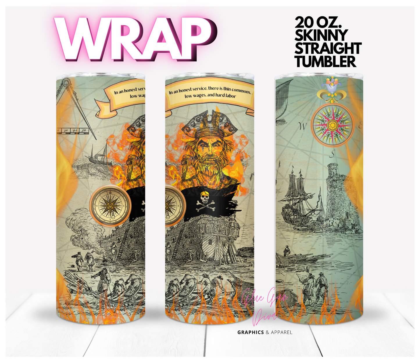 Pirate Talk- Digital tumbler wrap for 20 oz skinny straight tumbler