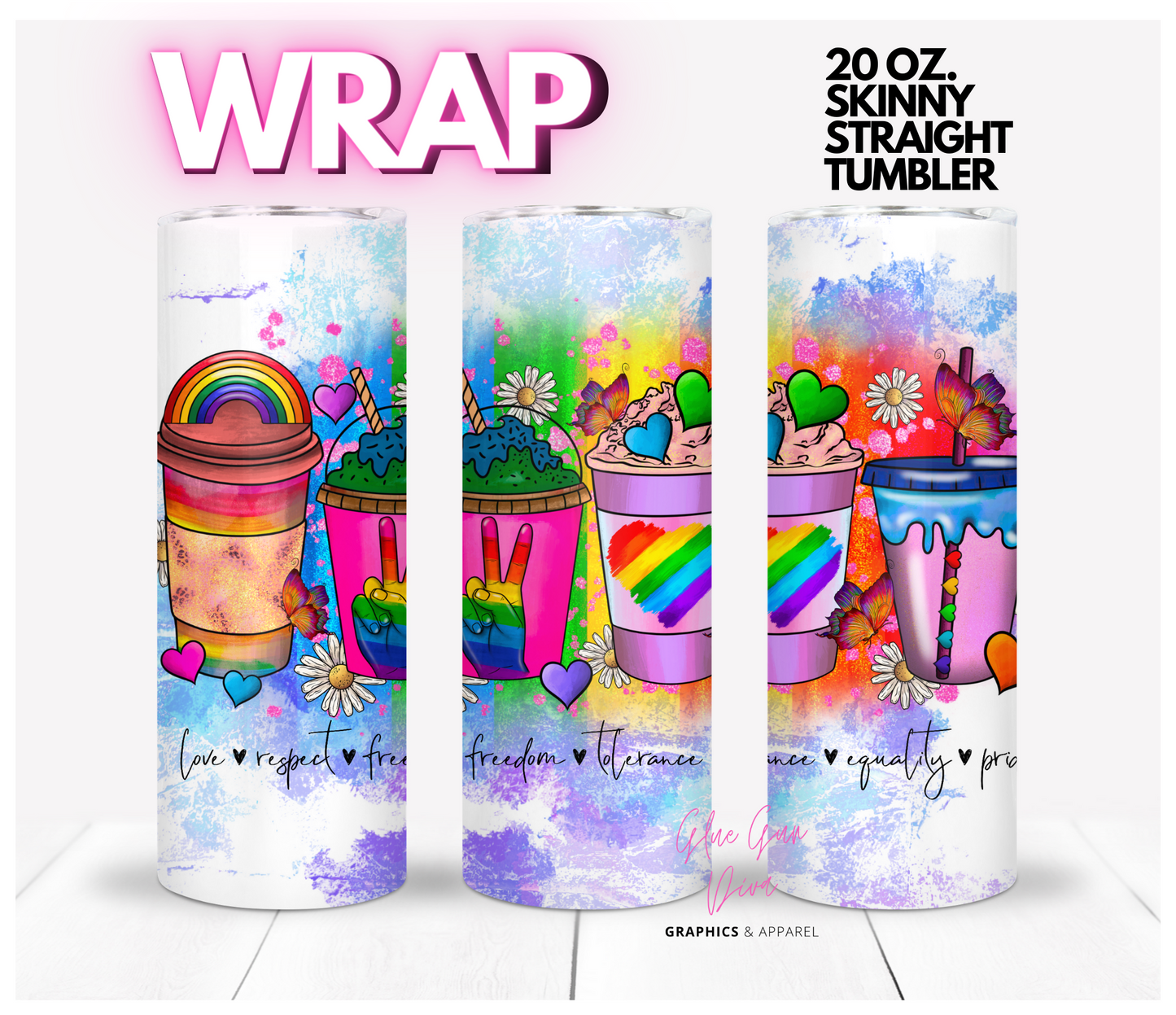 Rainbow Cups - Digital tumbler wrap for 20 oz skinny straight tumbler