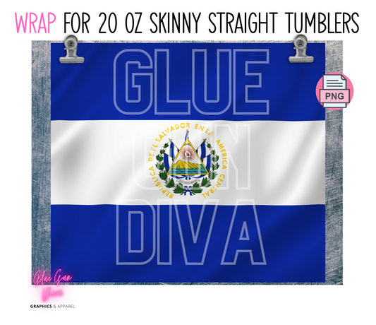 El Salvador Flag- Digital tumbler wrap for 20 oz skinny straight tumbler