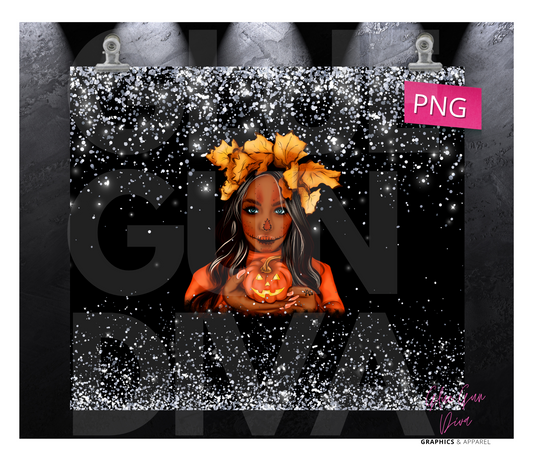 Pumpkin Girl Skin Tone 2 - Digital tumbler wrap for 20 oz skinny straight tumbler