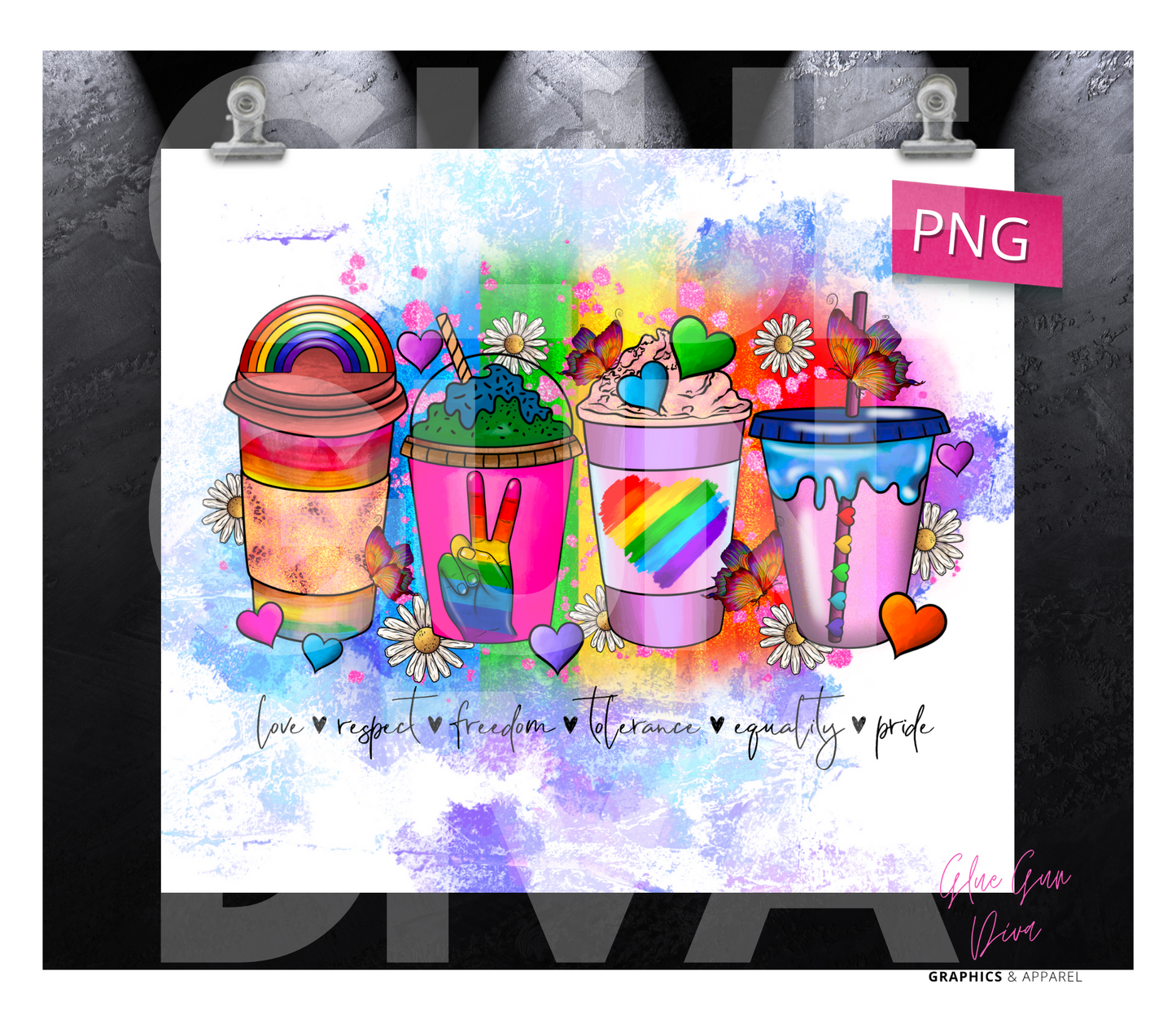 Rainbow Cups - Digital tumbler wrap for 20 oz skinny straight tumbler