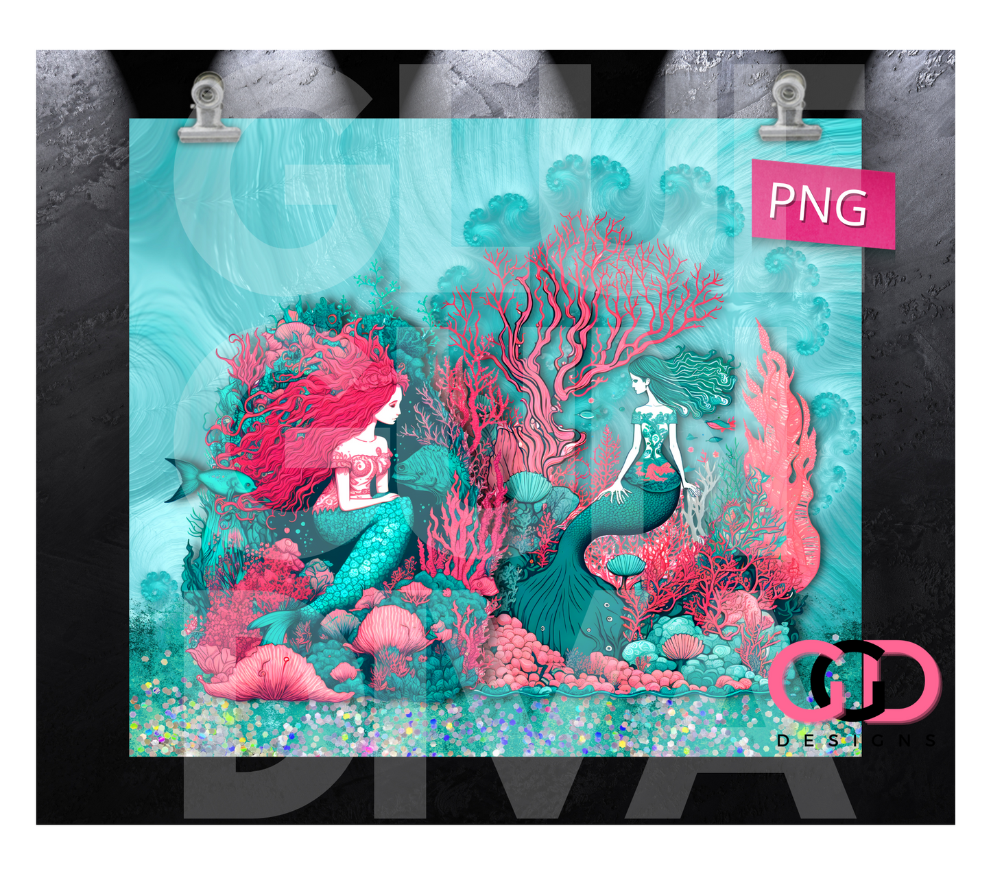 The Two Mermaids- Digital tumbler wrap for 20 oz skinny straight tumbler