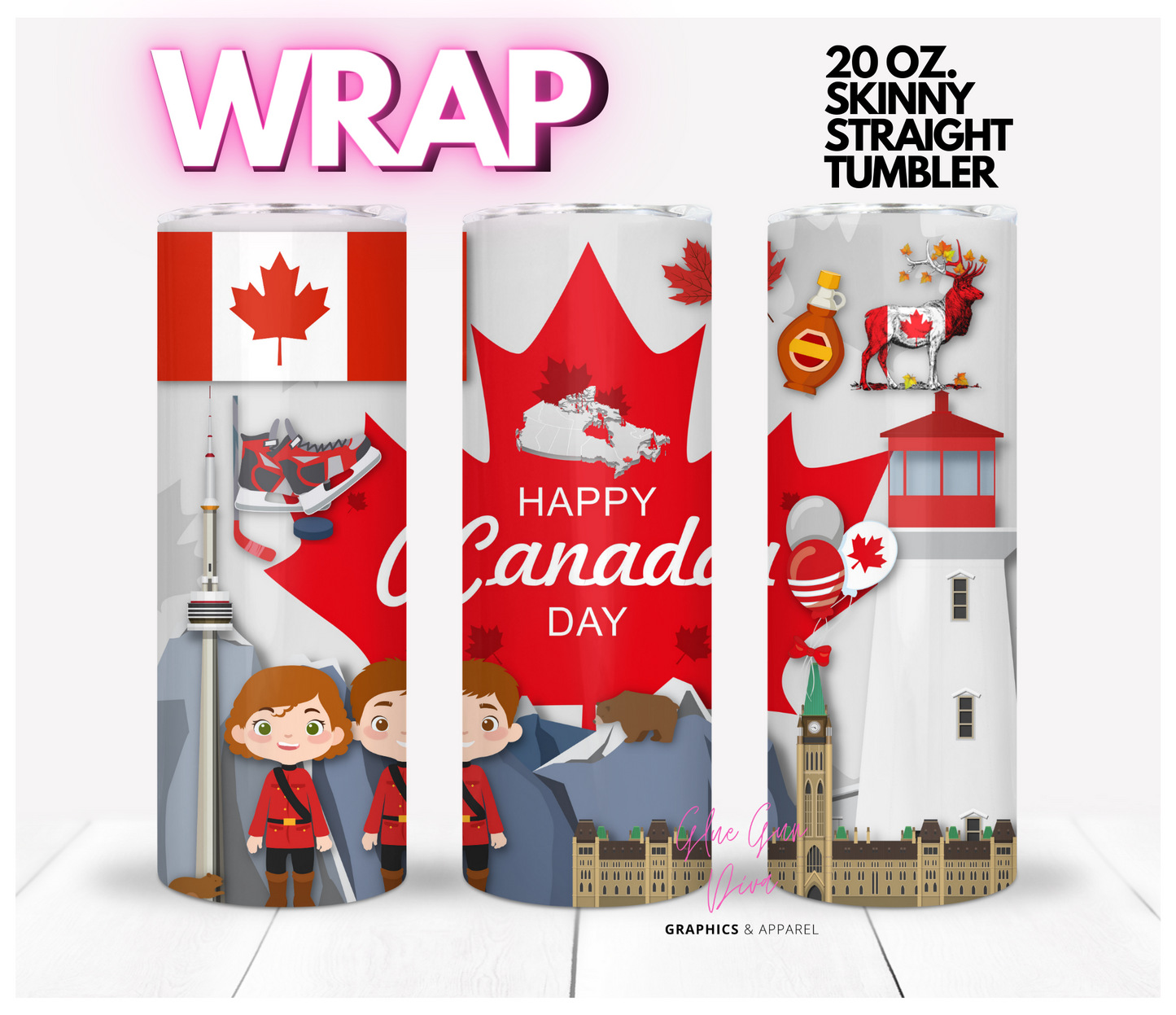 Happy Canada Day - Digital tumbler wrap for 20 oz skinny straight tumbler