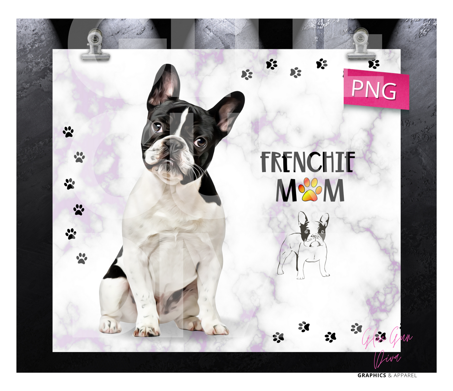 Frenchie Mom- Digital tumbler wrap for 20 oz skinny straight tumbler