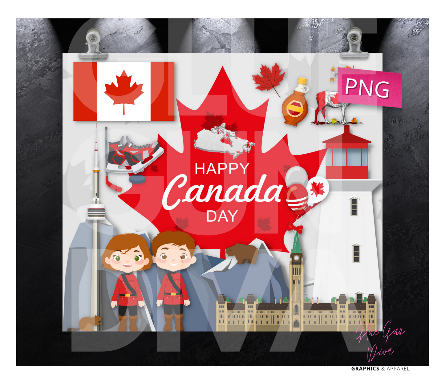 Happy Canada Day - Digital tumbler wrap for 20 oz skinny straight tumbler