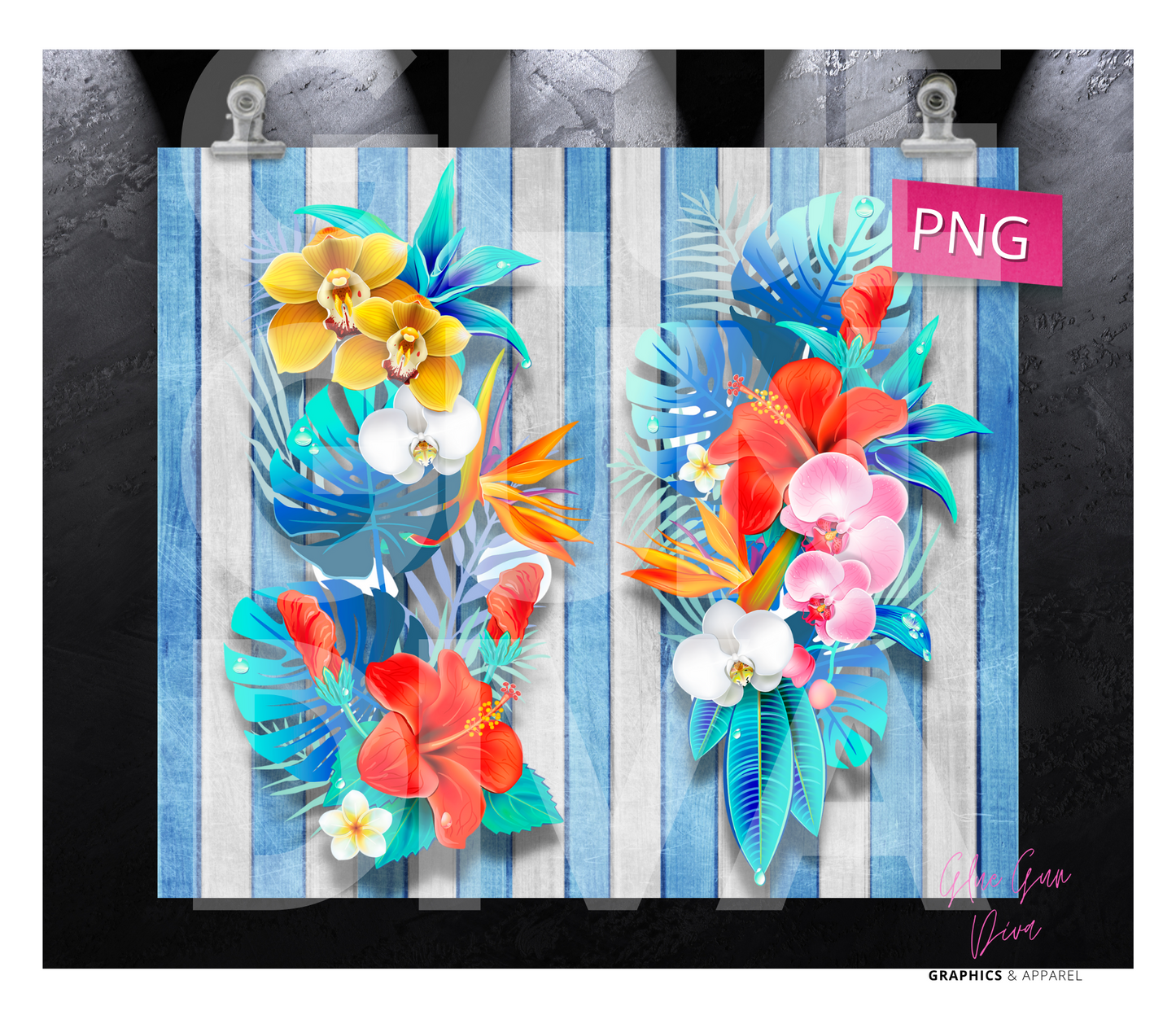 Tropical Flowers - Digital tumbler wrap for 20 oz skinny straight tumbler