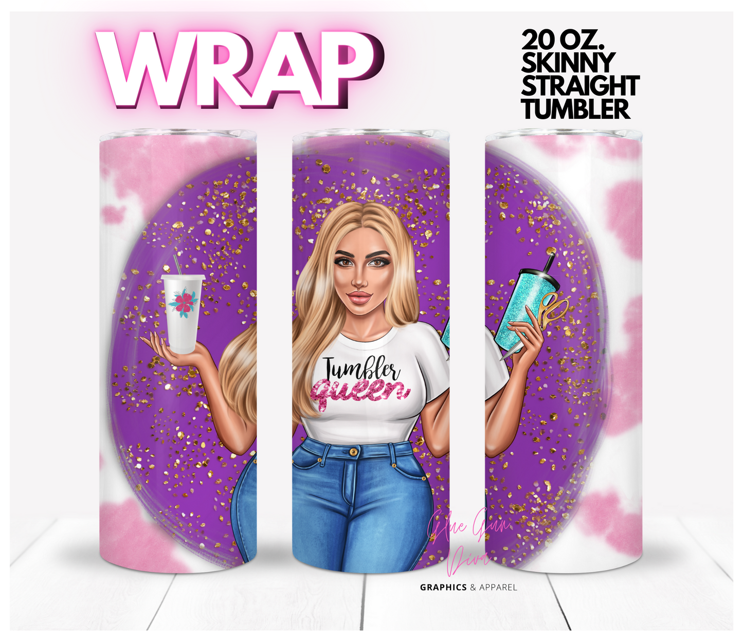 Craft Boss Queen 5 - Digital tumbler wrap for 20 oz skinny straight tumbler