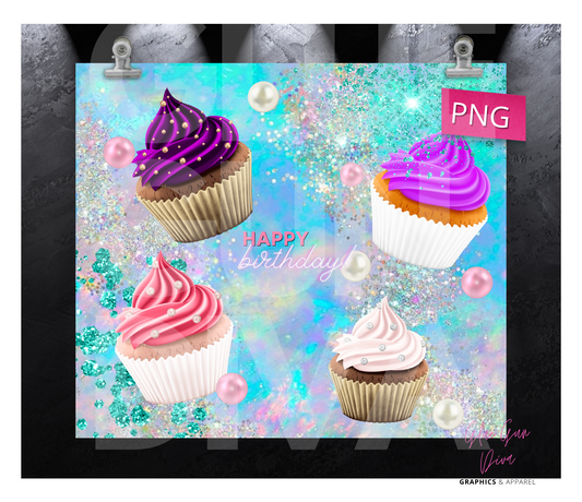 Birthday Cupcakes- digital tumbler wrap for 20 oz skinny straight tumbler