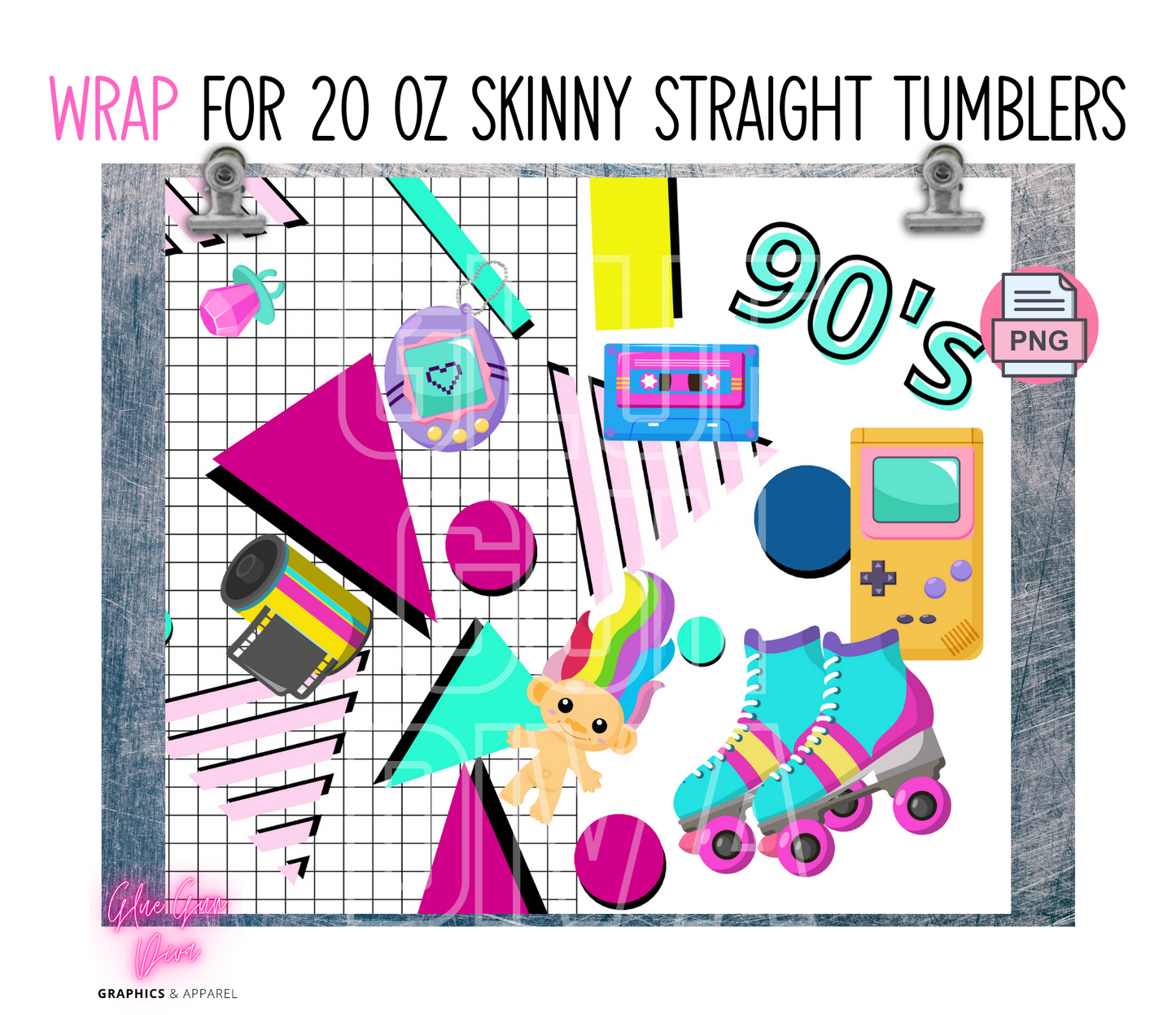 90s kid- Digital tumbler wrap for 20 oz skinny straight tumbler