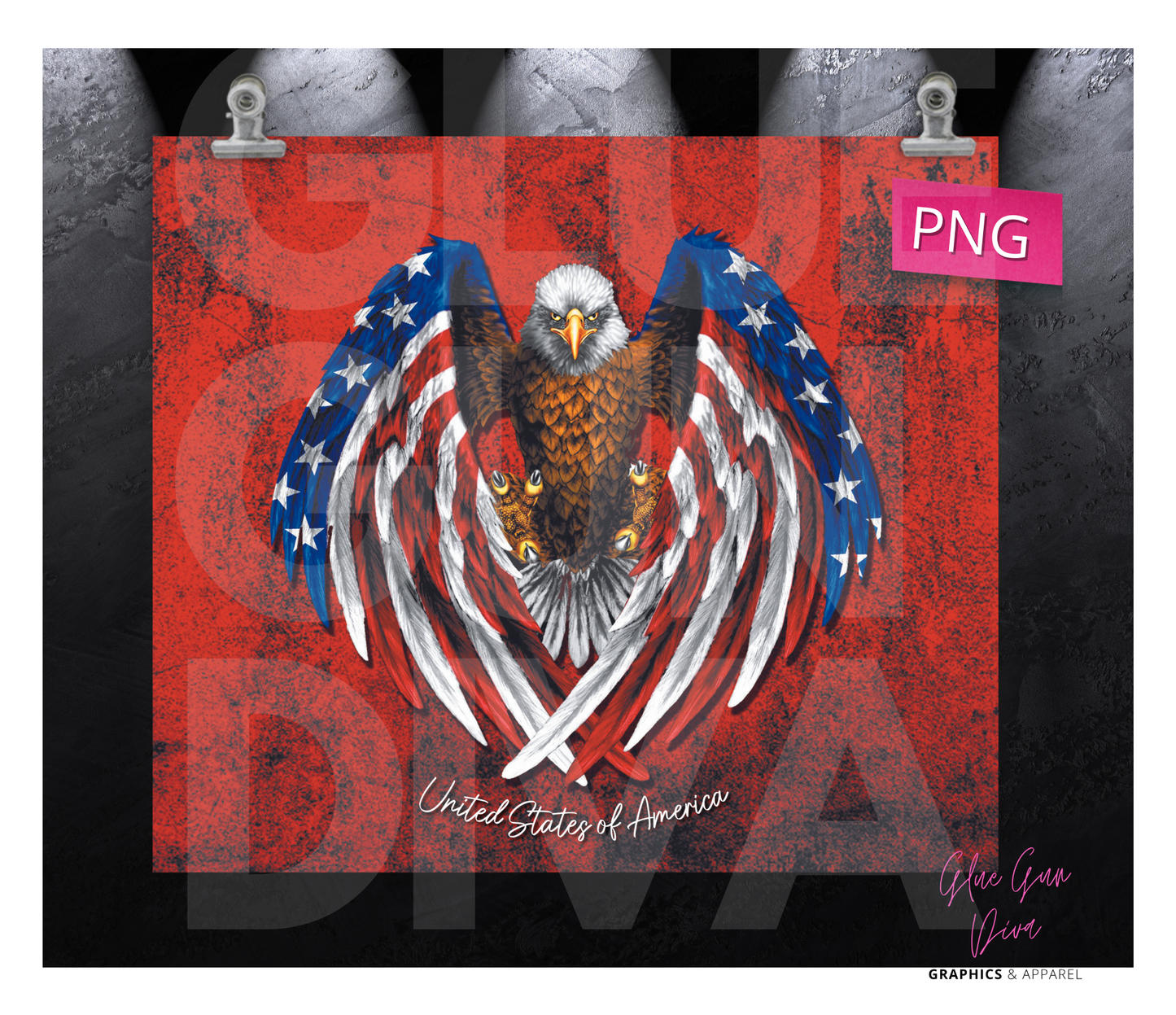 USA eagle- Digital tumbler wrap for 20 oz skinny straight tumbler