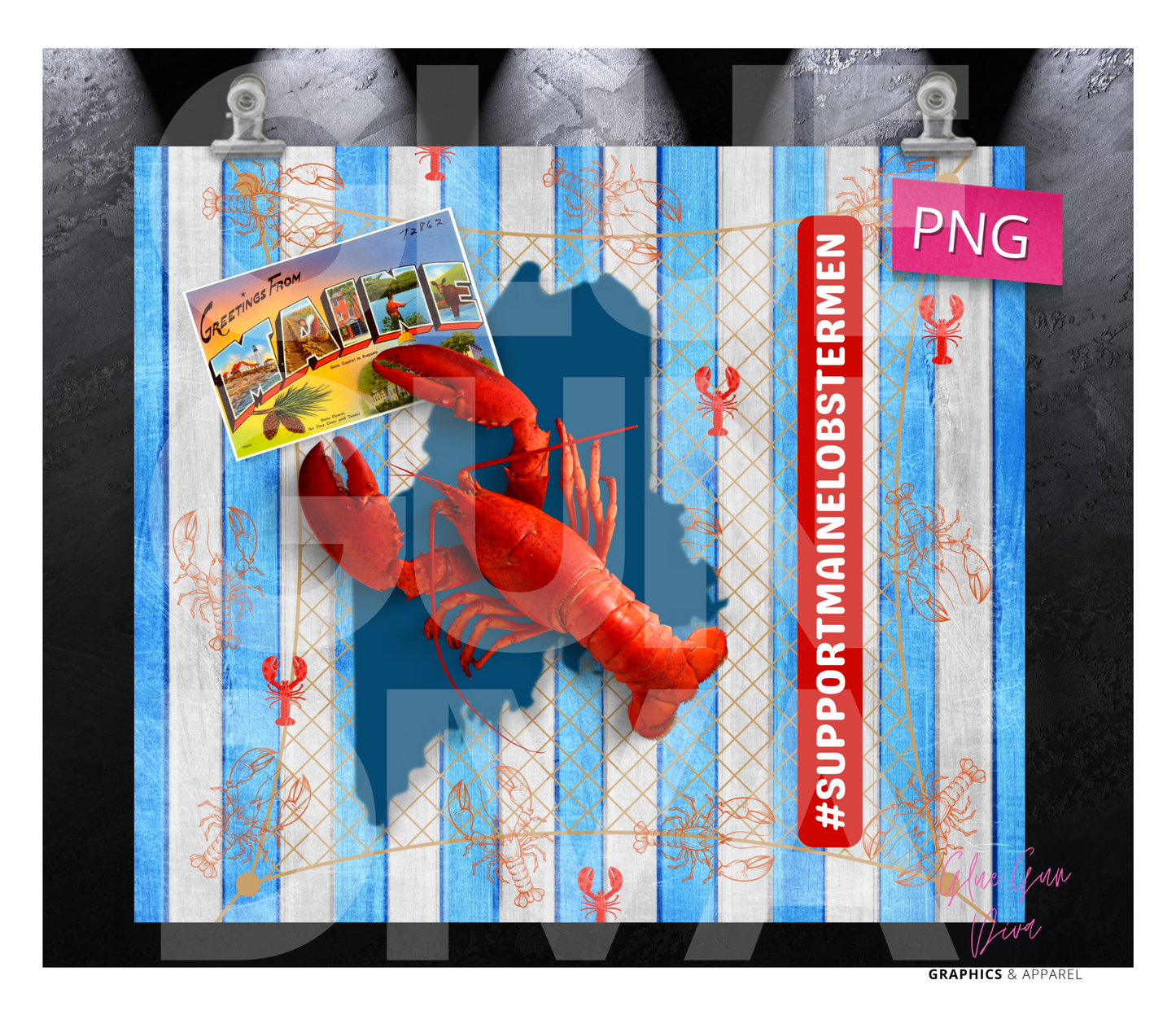 Maine Lobster - Digital tumbler wrap for 20 oz skinny straight tumbler