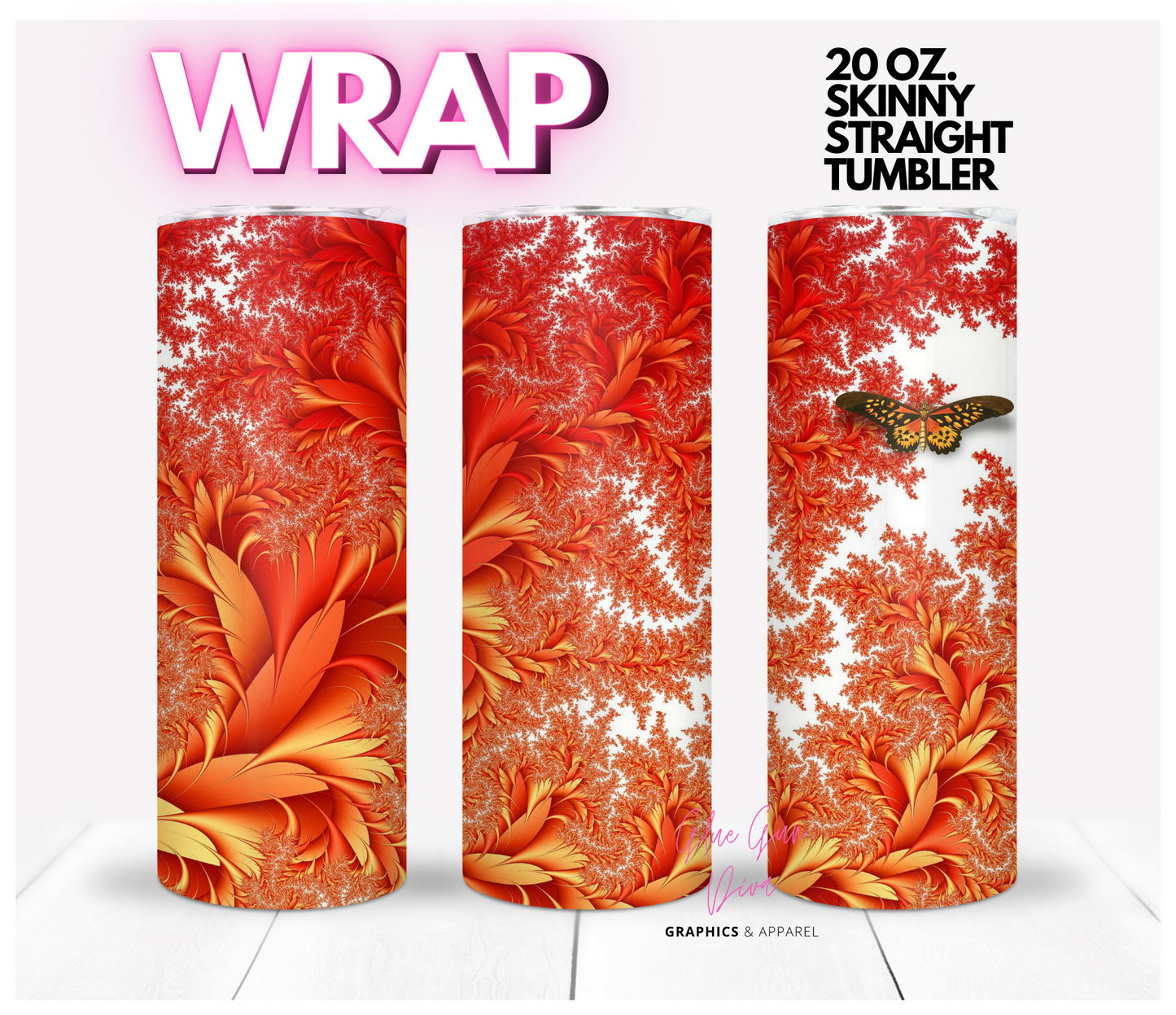 Red Foliage - Digital tumbler wrap for 20 oz skinny straight tumbler