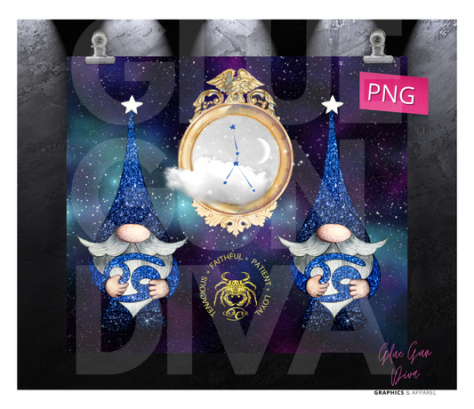 Gnomes Cancer Zodiac Sign - Digital tumbler wrap for 20 oz skinny straight tumbler