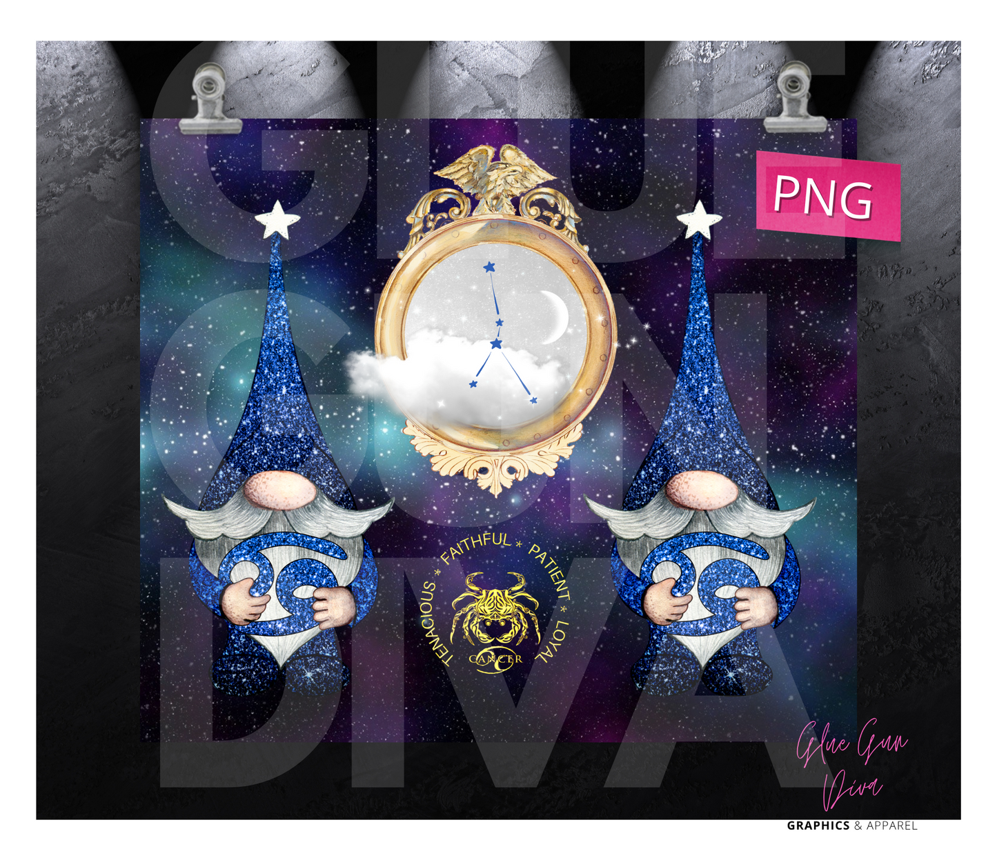 Gnomes Cancer Zodiac Sign - Digital tumbler wrap for 20 oz skinny straight tumbler