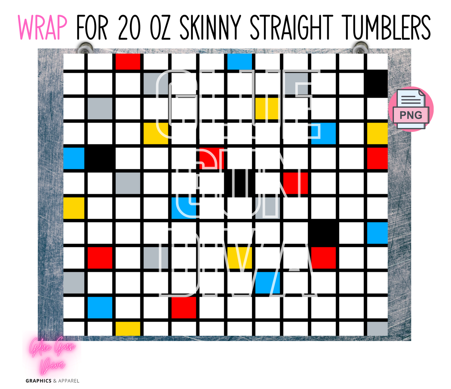 Geometrical Small Squares- Digital tumbler wrap for 20 oz skinny straight tumbler