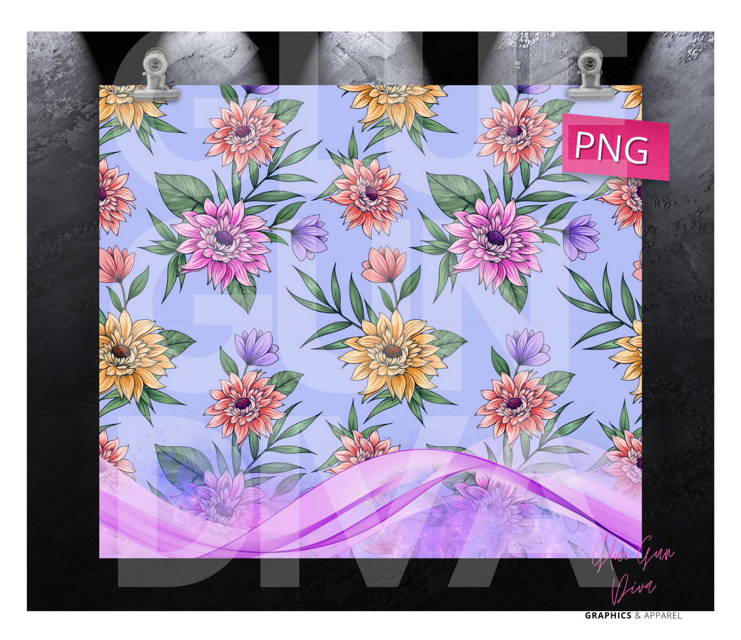 Purple Ribbon flowers- Digital tumbler wrap for 20 oz skinny straight tumbler