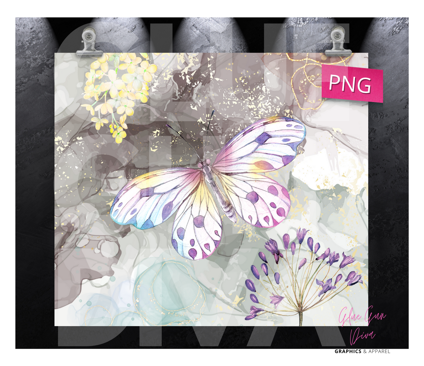Neutral Marble Butterfly - Digital tumbler wrap for 20 oz skinny straight tumbler