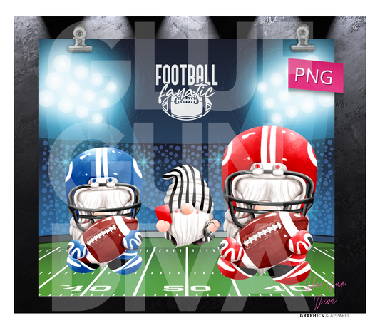 Football Fanatic Gnomes - Digital tumbler wrap for 20 oz skinny straight tumbler