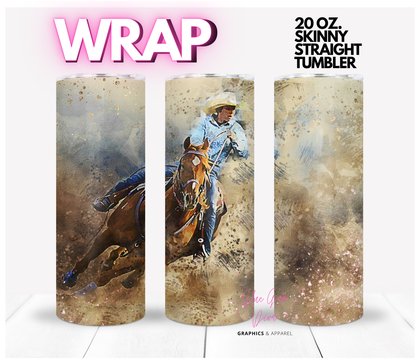 Cowboy Rodeo - Digital tumbler wrap for 20 oz skinny straight tumbler