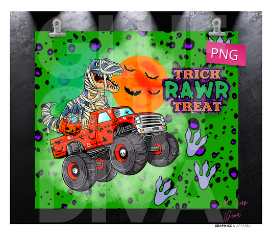 Trick Rawr Treat Dinosaur - Digital tumbler wrap for 20 oz skinny straight tumbler