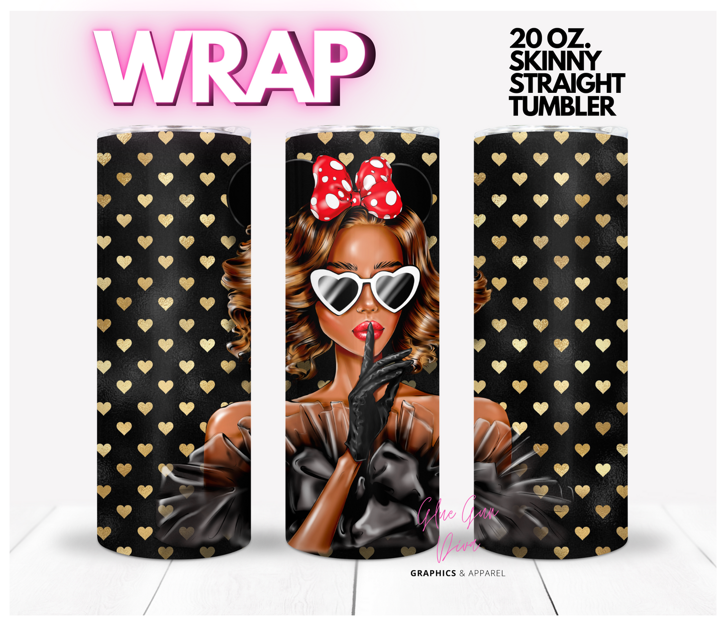 Woman with the Bow 3- Digital tumbler wrap for 20 oz skinny straight tumbler