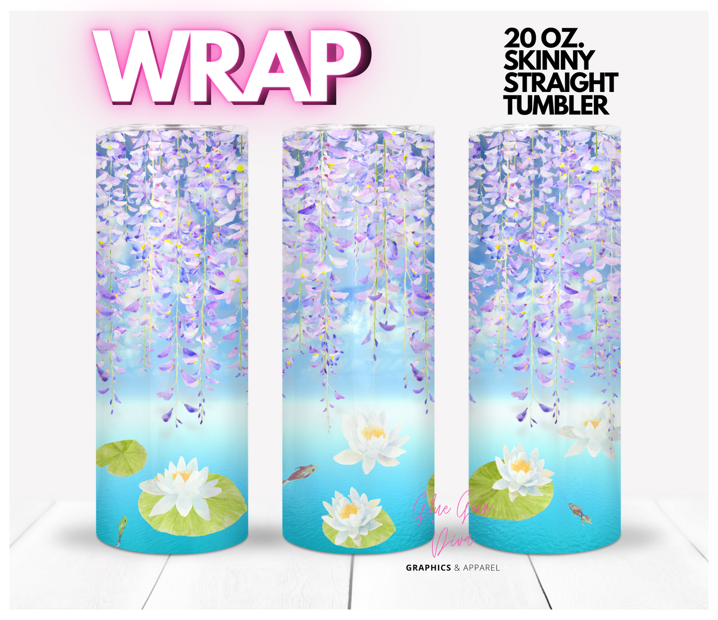 Water Lilies- Digital tumbler wrap for 20 oz skinny straight tumbler