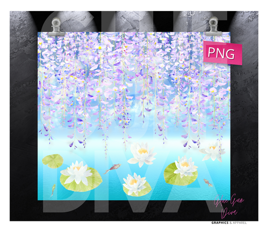 Water Lilies- Digital tumbler wrap for 20 oz skinny straight tumbler