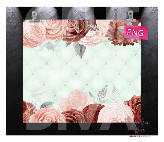 Mint Tufted Flowers -Digital tumbler wrap for 20 oz skinny straight tumbler