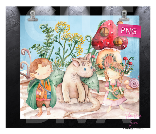 Dragon and The kids - Digital tumbler wrap for 20 oz skinny straight tumbler