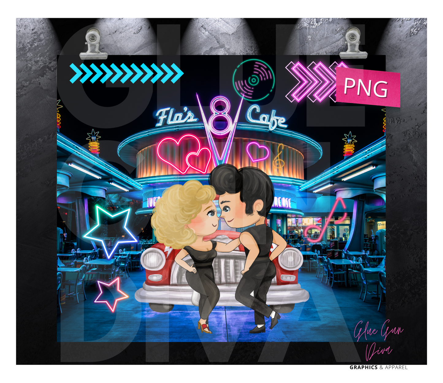 At The Drive In Grease - Digital tumbler wrap for 20 oz skinny straight tumbler