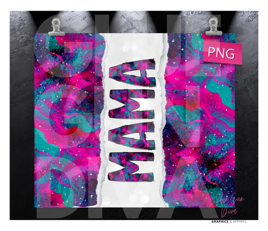 Mama Fuchsia and teal abstract- Digital tumbler wrap for 20 oz skinny straight tumbler