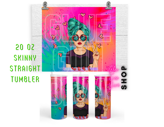 POP CULTURE Love girl blue hair peace, handmade Insulated Tumbler