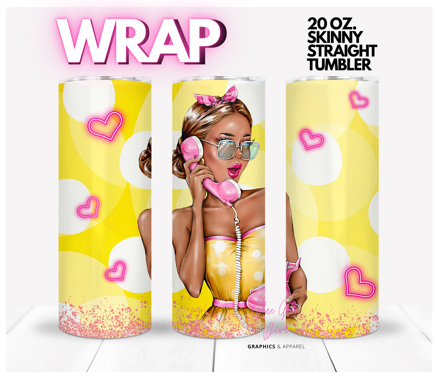 Phone Call Tan Skin -Digital tumbler wrap for 20 oz skinny straight tumbler