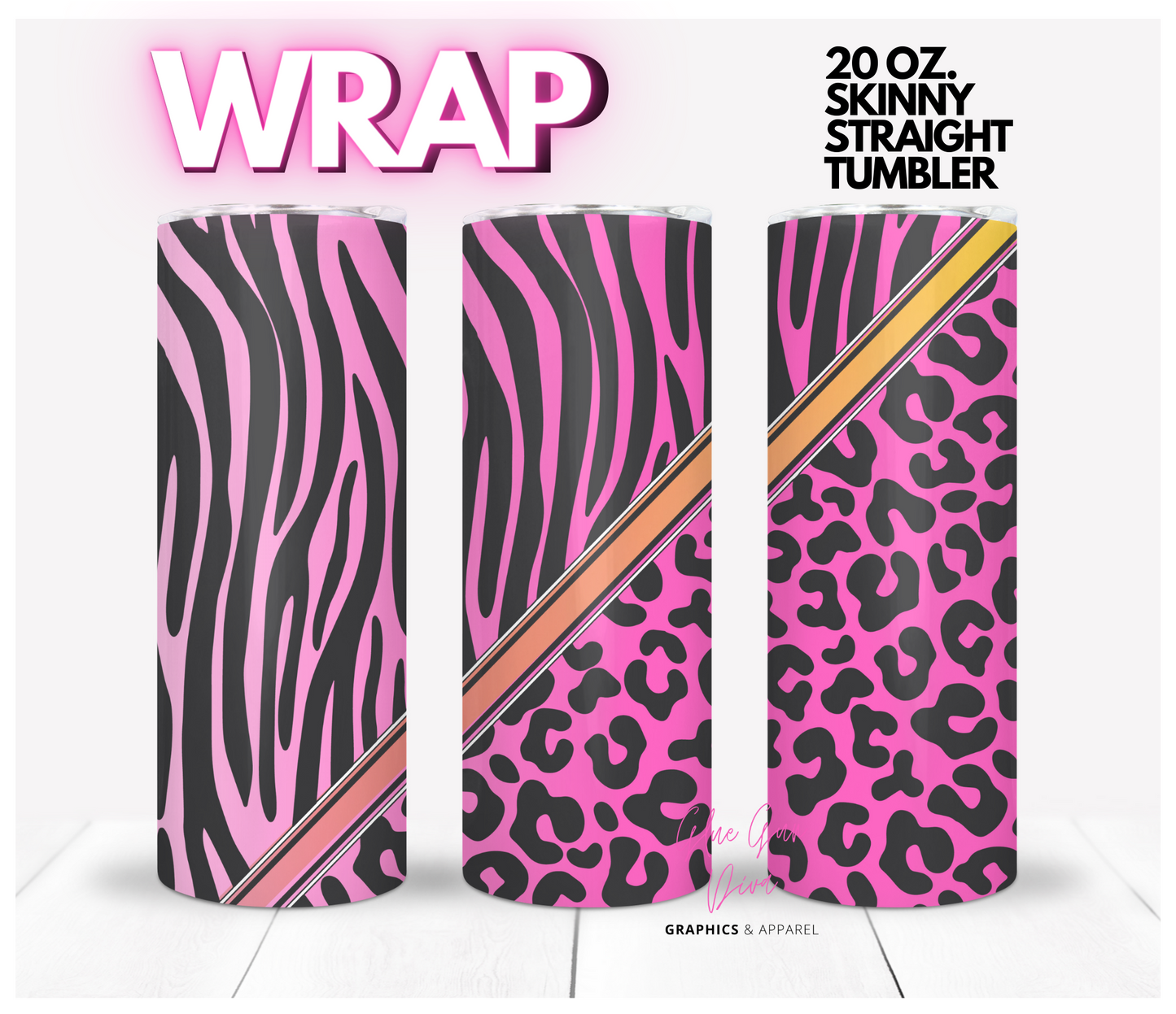 Bundle of Two Animal Prints - Pink and Teal- Digital tumbler wrap for 20 oz skinny straight tumbler