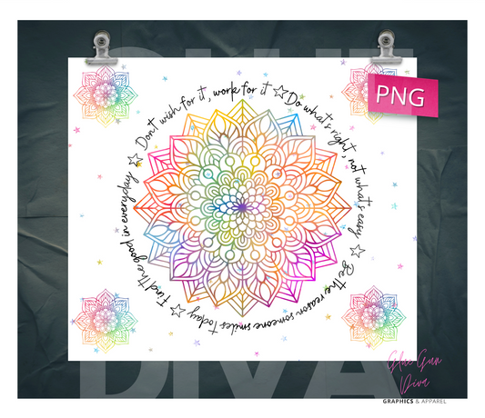 Rainbow Mandala- Digital tumbler wrap for 20 oz skinny straight tumbler