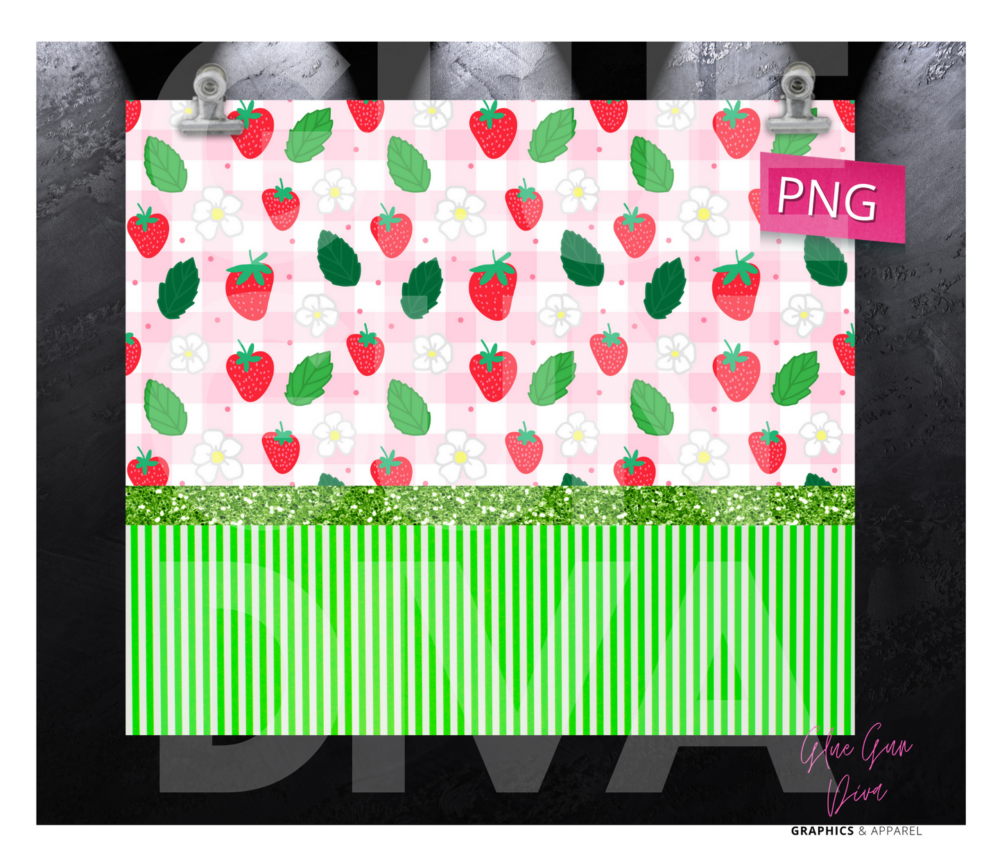 Fun with Strawberries- Digital tumbler wrap for 20 oz skinny straight tumbler